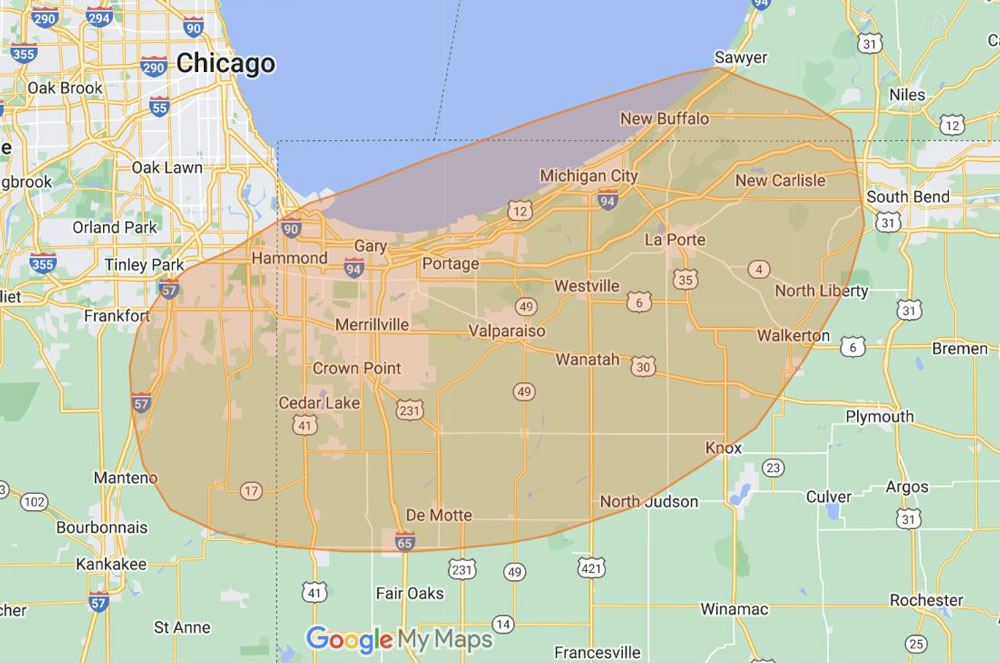 Northwest Indiana Service area map